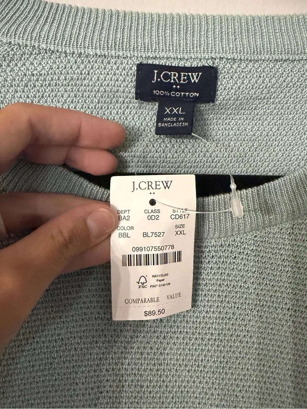 J. Crew Men’s Green Long Sleeve 100% Cotton Knit Crewneck Sweater Sz XXL NWT